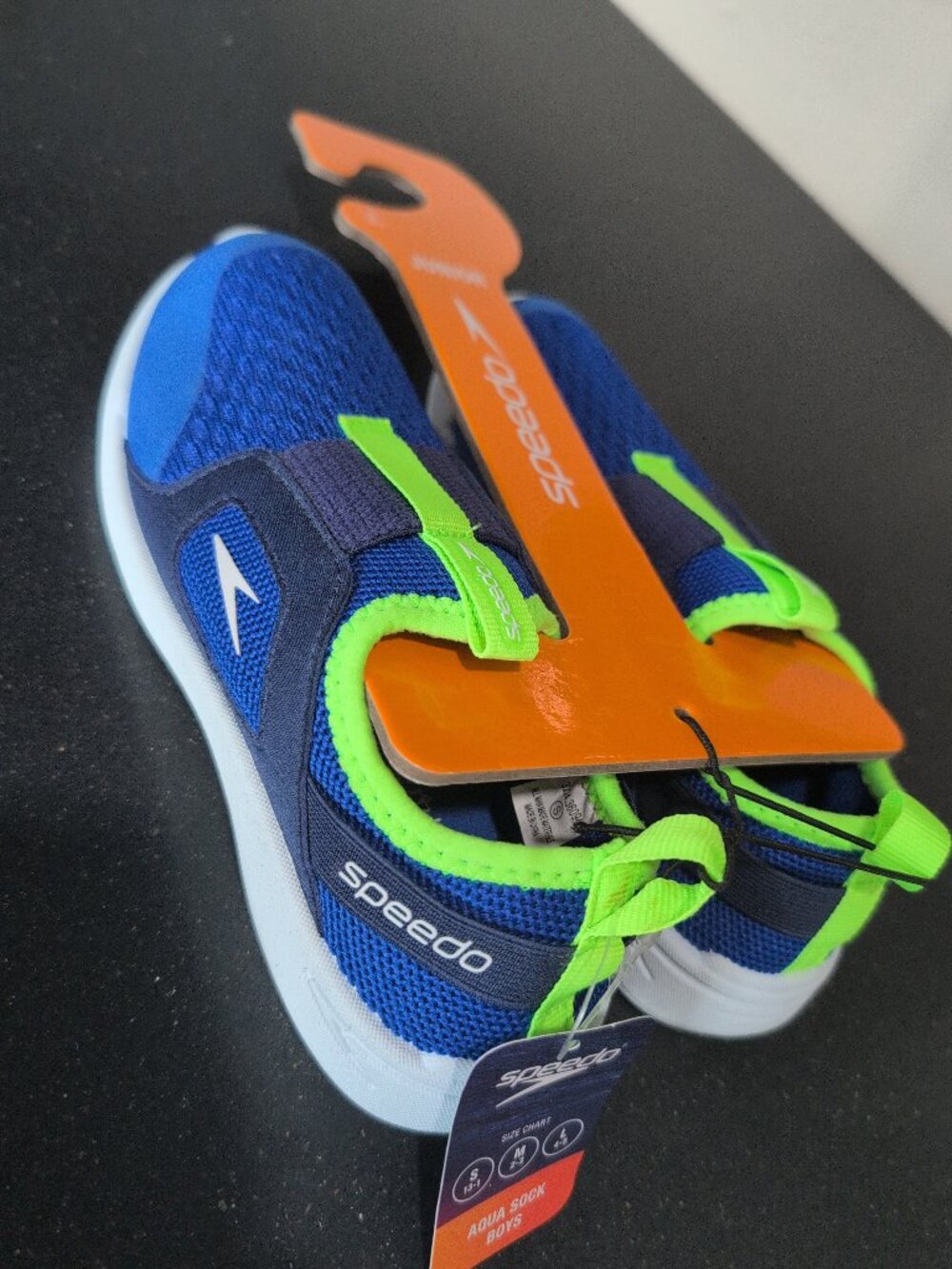 NWT Speedo Junior Boys Small (13/1) Aqua Sock Water Shoe BLUE Rubber Sole